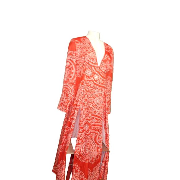 New Red & White Bandanna Cha-Cha Long Dress High Slit Carwash Flap Size 1X Boho - Picture 1 of 16
